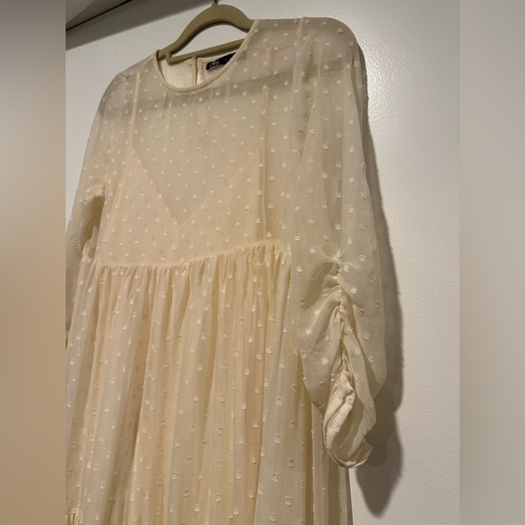 🌷 ZARA SWISS DOT FLOWY TULLE LONG DRESS PALE PINK 🌷 - Picture 5 of 7